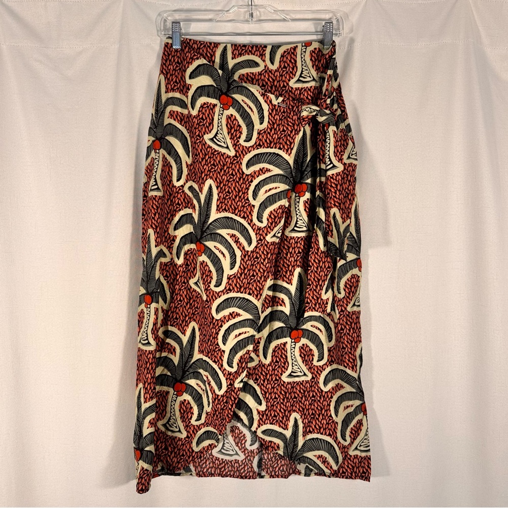 Vintage Creeks Tropical Palm Tree Print Wrap Midi Skirt